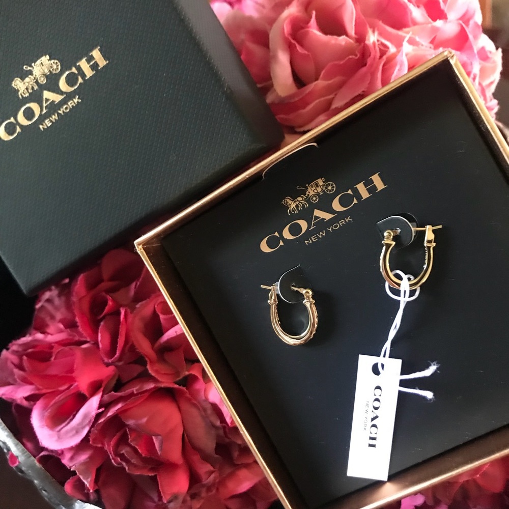 Coach Gold Color Pave Signature Huggie Earrings - Picture 3 of 4